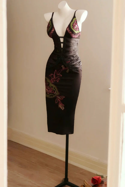 Black Floral Beads Vintage Fashion Elegant Long Sexy Homecoming Dress Prom Dress Evening Dress Party Dress gh4220