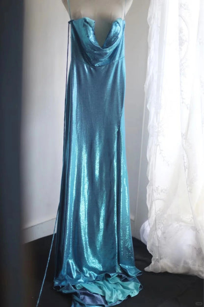 Blue Elegant Satin Long Mermaid Slim Fit Floor Length Ball Gown Evening Gown Prom Dress gh4201