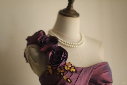 Symphony Purple Fashion Sexy Handmade Rose Flower Short Taffeta Satin Homecoming Dress Birthday Party Dress Cocktail Party Dress Evening Dress Retro Princess Dress Wedding Adult Ceremony Birthday Party gh3963