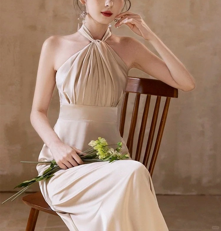 Champagne Elegant Fashion Long Satin Ball Gown Evening Dress Party Dress Bridesmaid Dresses Prom Dress Wedding Mother of the Year Dress gh3998