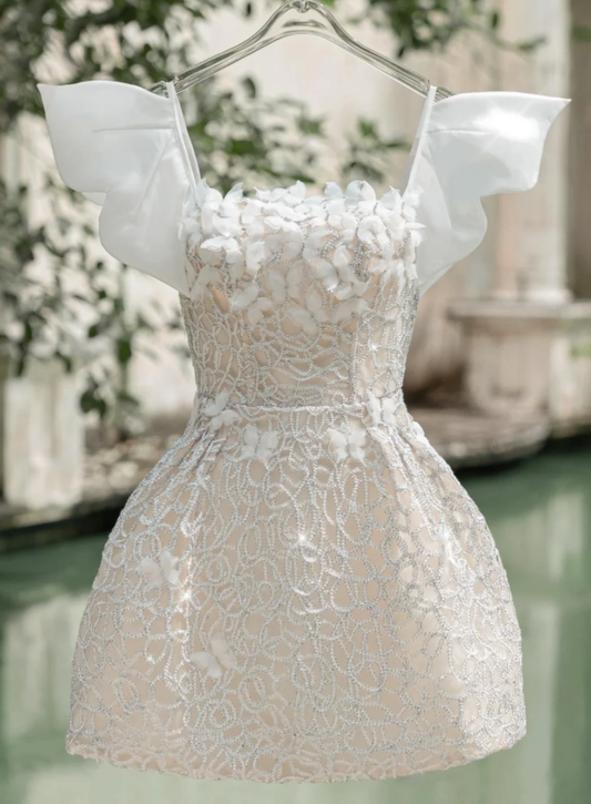 Elegant Lace Appliques A Line 7th Grade Homecoming Dress Short Party Dress S553