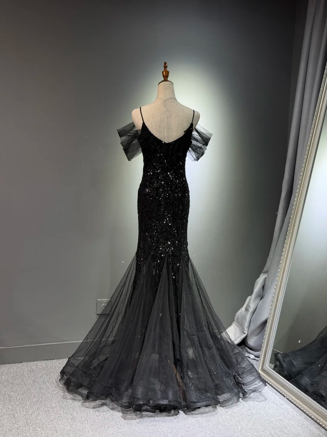preppydressess -Black shiny mermaid long sequined ball gown evening dress graduation dress gh5112