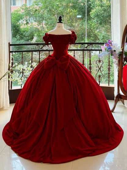 preppydressess-Burgundy Elegant Retro Long Velvet Quinceanera Dresses Prom Dress Graduation Dress Princess gh5005