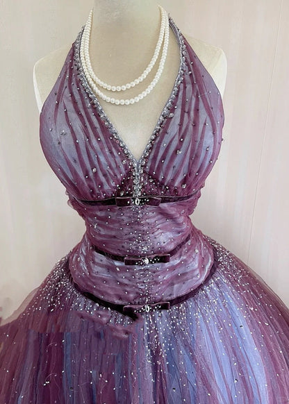 Purple Sparkling Elegant Vintage Long Tulle Quinceanera Dresses Ball Gown Graduation Dress Princess gh5006