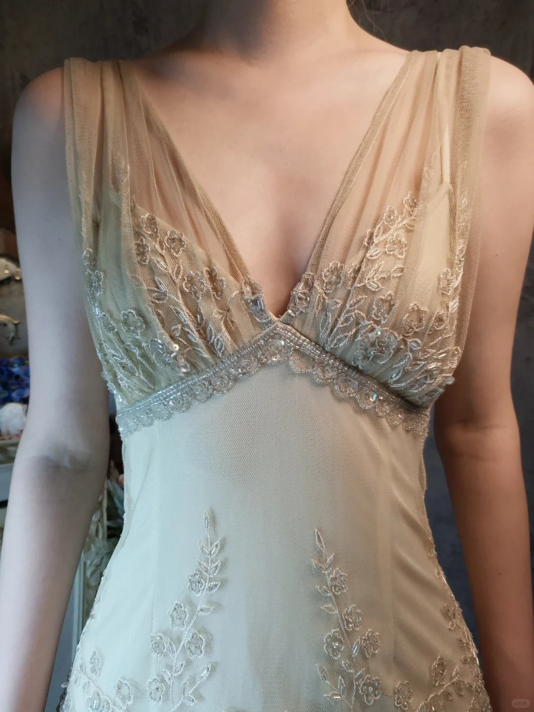 Ivory romantic beautiful gentle vintage long lace beaded layered cake ball dress evening dress party dress gh4795