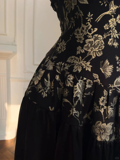 Black/White Vintage Long Satin Prom Dress Birthday Party Dress Evening Dress gh4410