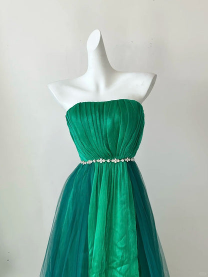 Green unique gradient fashion elegant long chiffon tulle floor-length ball gown evening gown ball gown gh4074