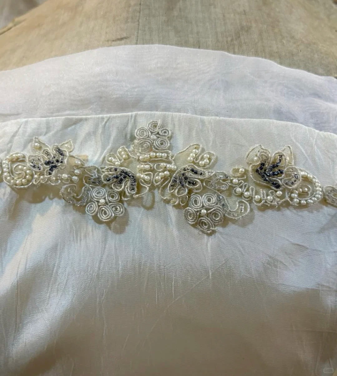 preppydressess-Beige Beaded Long Vintage Elegant Satin Prom dress Evening Dress gh5043