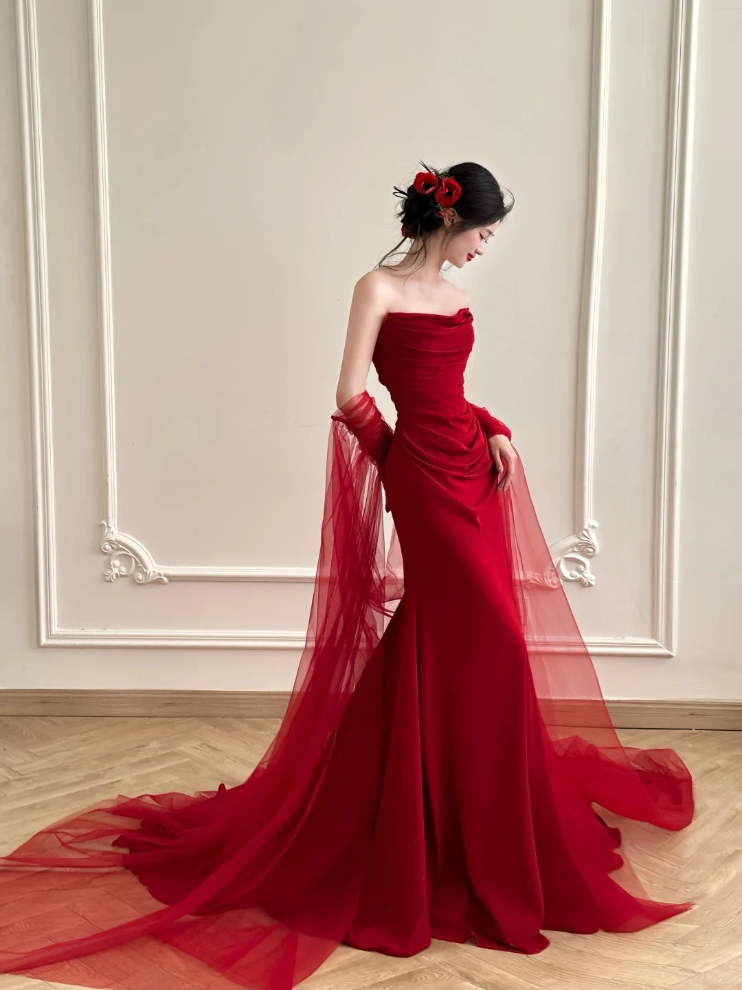 Burgundy Elegant Simple Long Satin Floor Length Ball Gown Evening Dress Prom Dress gh4361