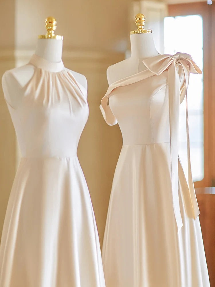 Champagne Color Gentle Elegant Fashion Retro Long Satin Ball Gown Evening Gown Wedding Guest Party Dress Bridesmaid Dress Prom Dress gh3994