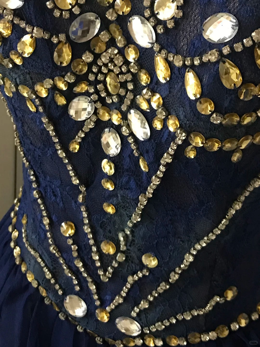 __Dark blue shiny retro princess short homecoming dress beaded tulle ball gown evening dress gh4393