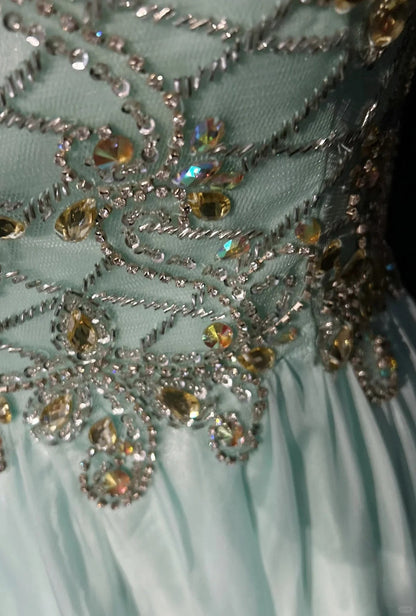 Green Gorgeous Shiny Elegant Exquisite Gemstone Beaded Tulle Long Backless Ball Gown Evening Gown Party Dress Prom Gown gh3849