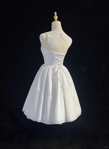 White pure simple beautiful sparkling fashion elegant exquisite rhinestone short mini backless floor length tulle homecoming prom dress evening dress party dress prom dress gh3865