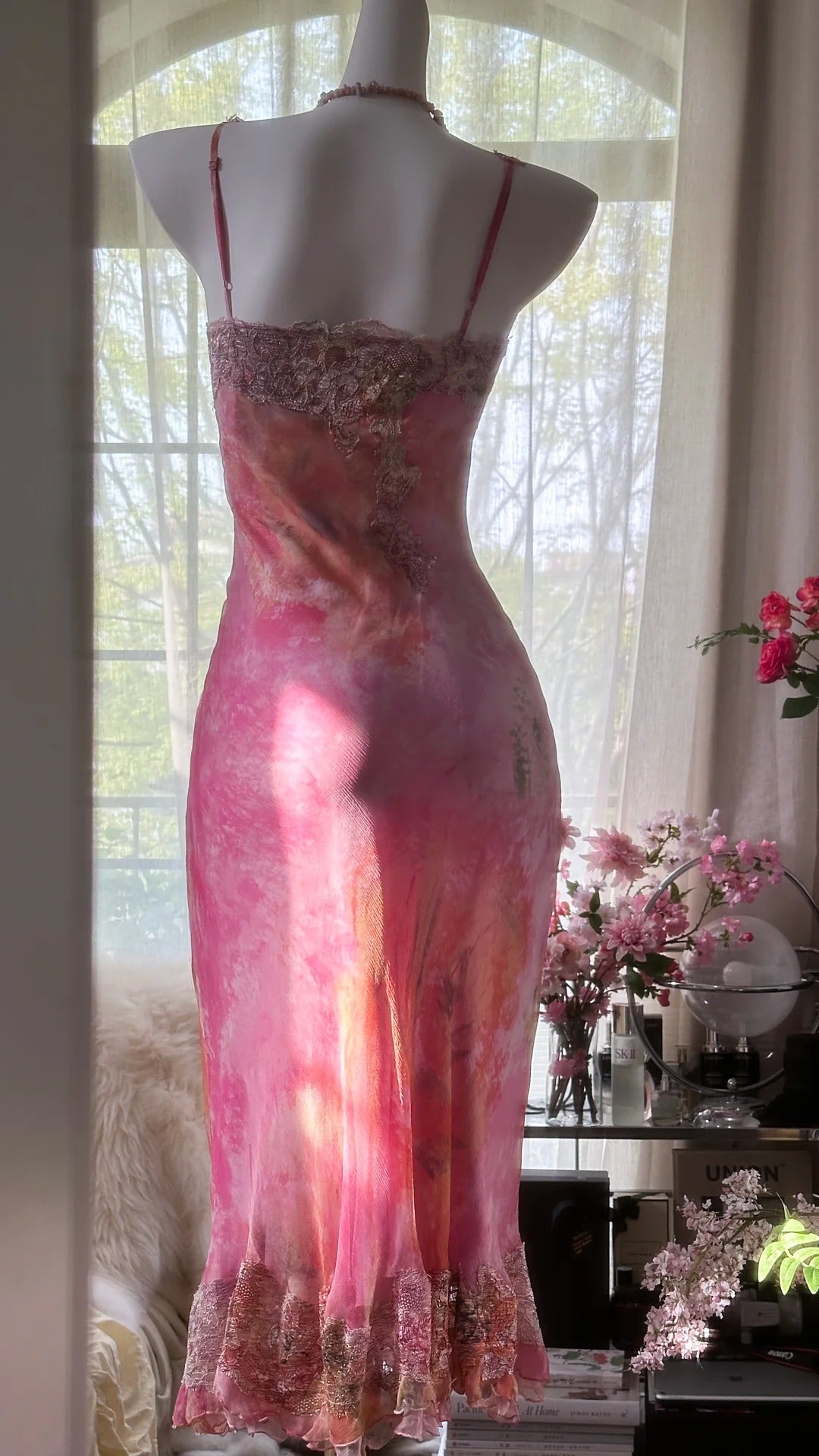 Pink gorgeous gradient exquisite beaded lace long chiffon fairy ball gown evening dress wedding party dress prom dress graduation date dress gh3990