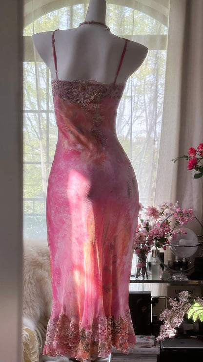 Pink gorgeous gradient exquisite beaded lace long chiffon fairy ball gown evening dress wedding party dress prom dress graduation date dress gh3990