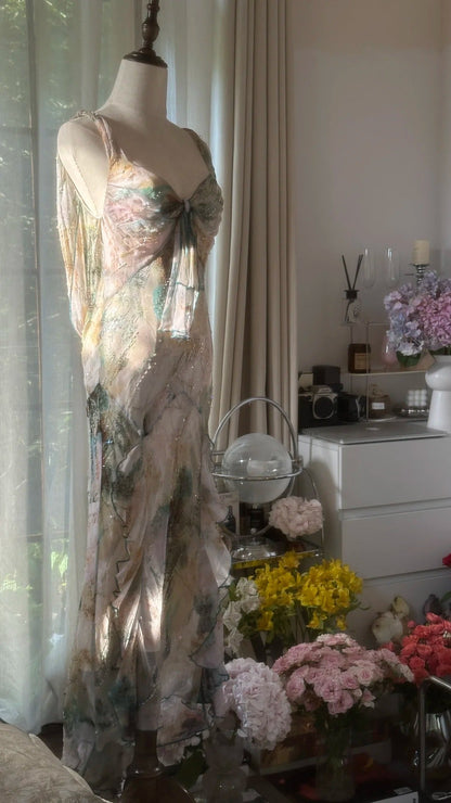 Fairy Beading Elegant Long Tiered Chiffon Ball Gown Evening Gown Party Dress gh4752