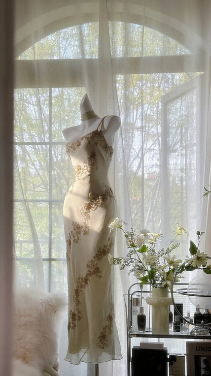 Ivory White Vintage Fashion One Shoulder Exquisite Beaded Long Chiffon Ball Gown Birthday Party Dress Cocktail Party Dress Evening Dress Prom Dress gh3971