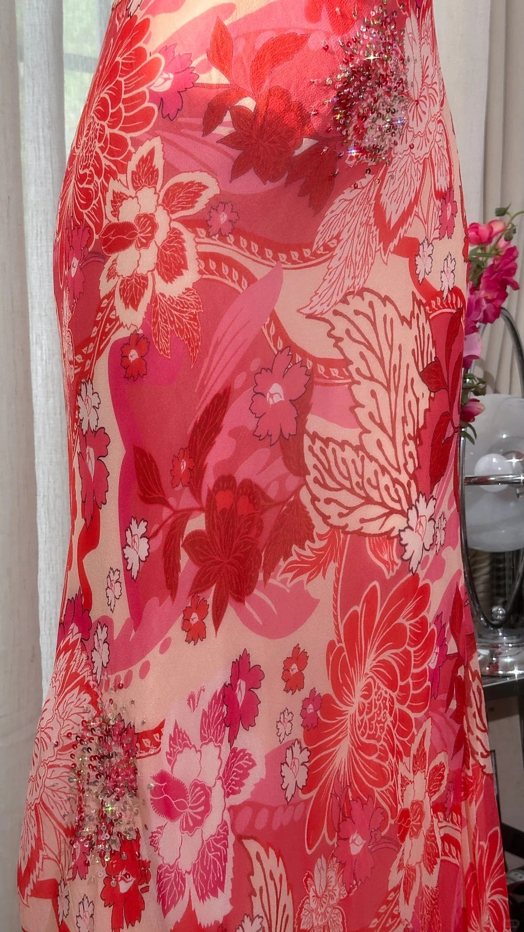 Red Beaded Romantic Elegant Long Chiffon Ball Gown Evening Gown Party Gown Date Gown gh4615