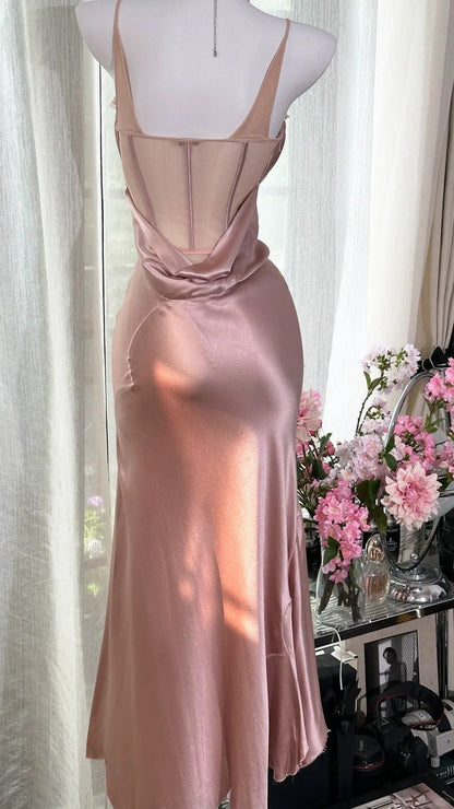 Pink Sexy Elegant Romantic Satin Long Ball Gown Evening Dress gh4401