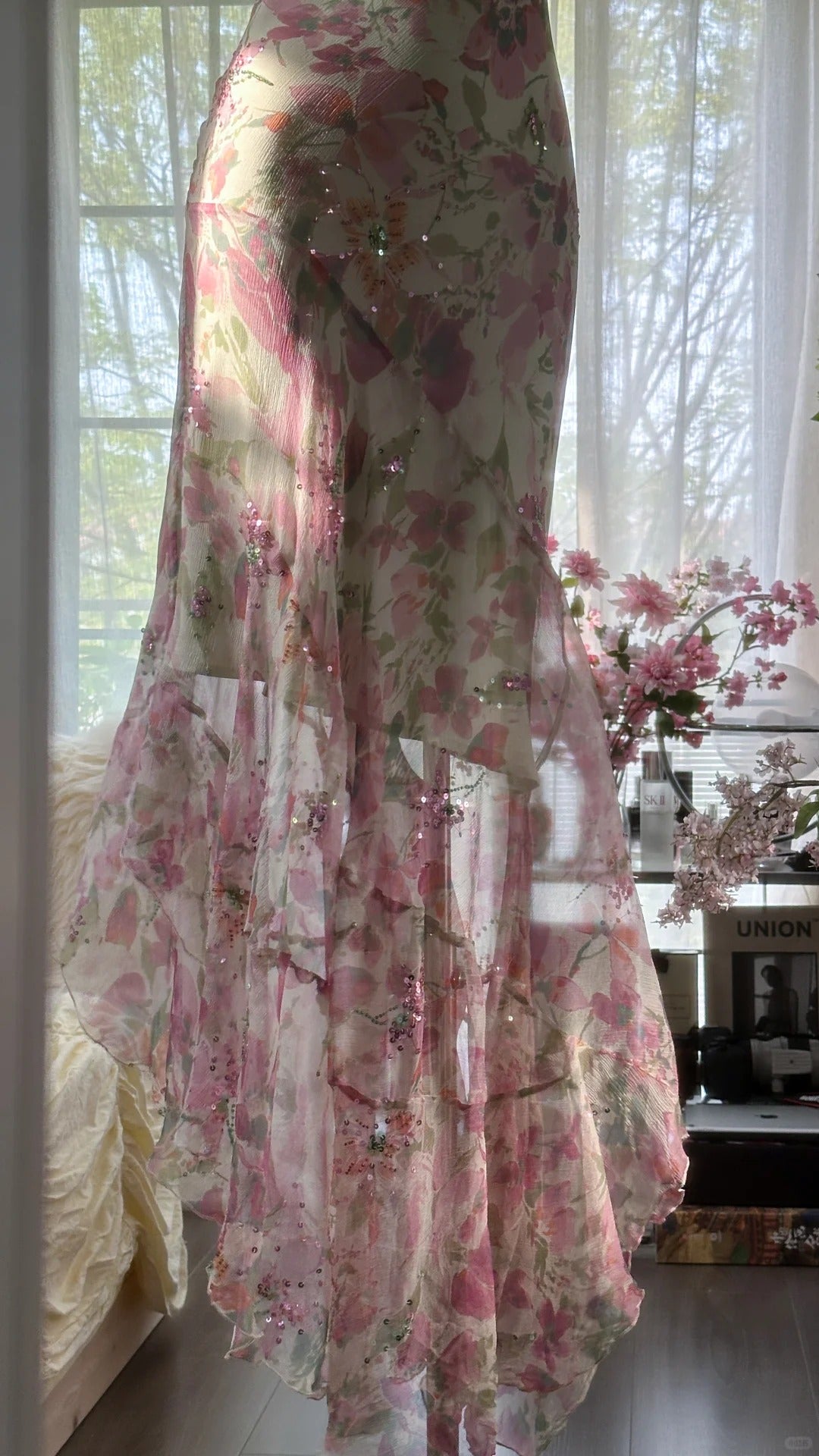 Pink gorgeous fashion elegant vintage floral exquisite beading long chiffon ball gown evening dress birthday party dress prom dress gh3952