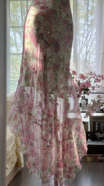 Pink gorgeous fashion elegant vintage floral exquisite beading long chiffon ball gown evening dress birthday party dress prom dress gh3952