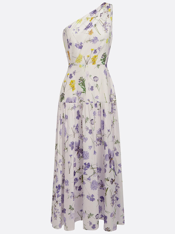 One-shoulder Chiffon Floral Dress
