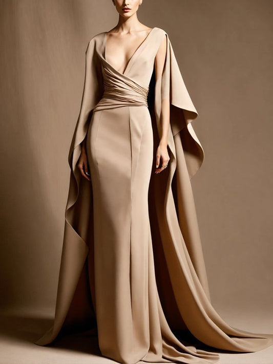 V-neck Sleeveless Solid Color Maxi Dress