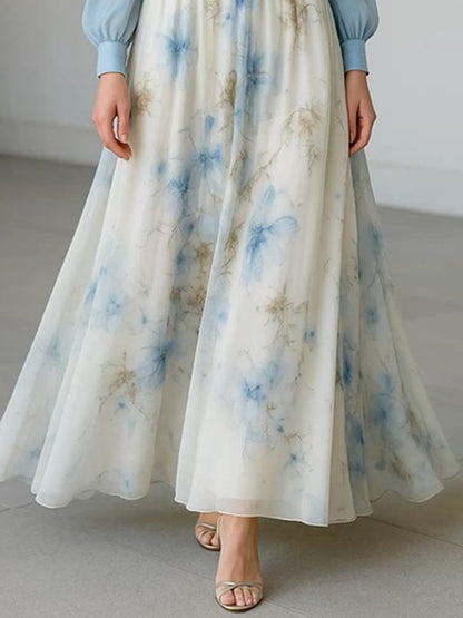 V-neck Elegant Light Chiffon Print Women's Dress
