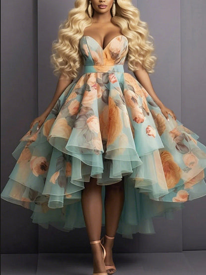 3D Floral Temperament Beat Ladies Dress