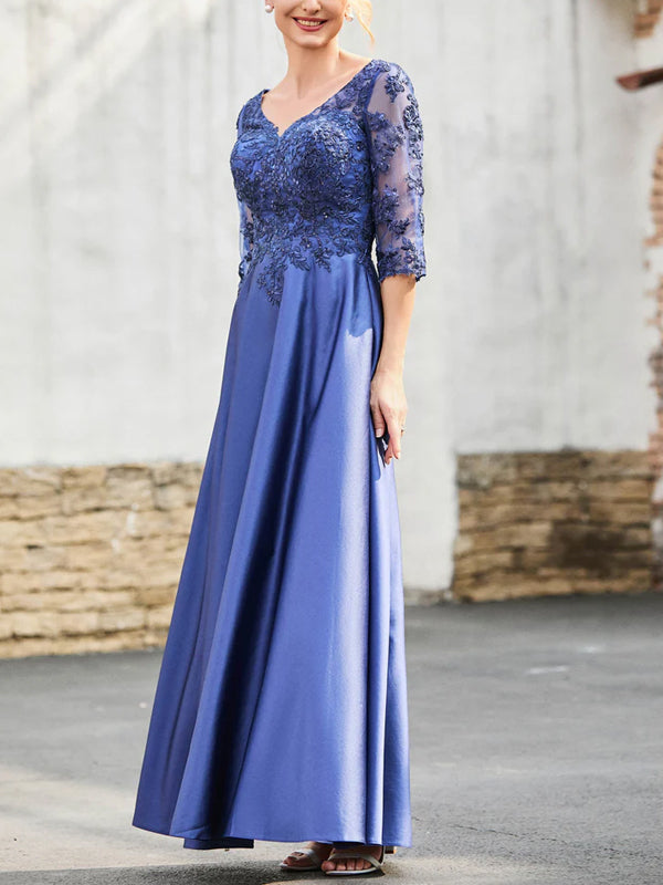 V-neck Lace Solid Color Maxi Dress