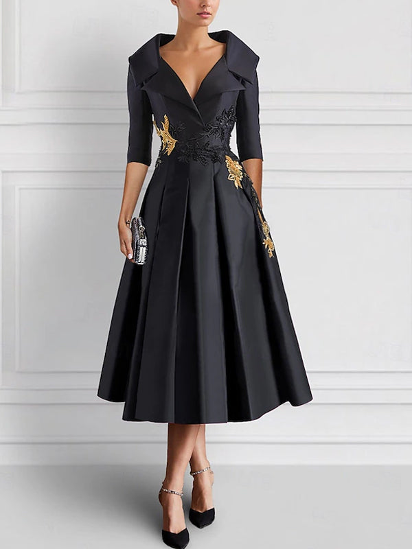 Lapel Solid Color Midi Dress