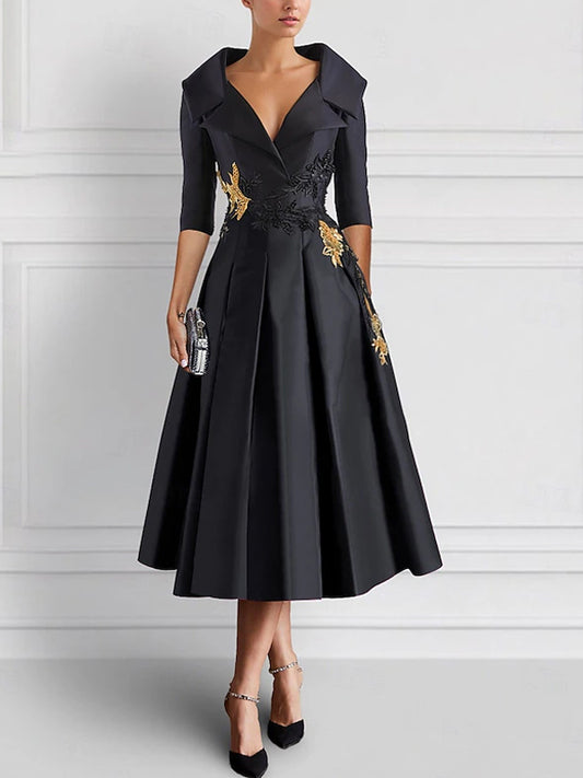 Lapel Solid Color Midi Dress