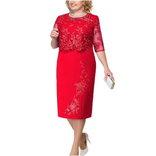 loveedsTM-Elegant Lace Plus Size Evening Dress Scoop Neck Half Sleeve Wedding Guest Party Gowns Short Mother Of The Bride Dresses