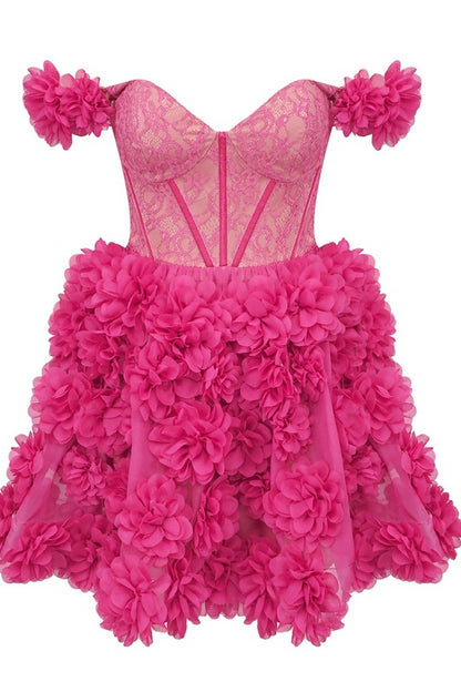 loveedsTM-Pink short flower tube top dress-vx