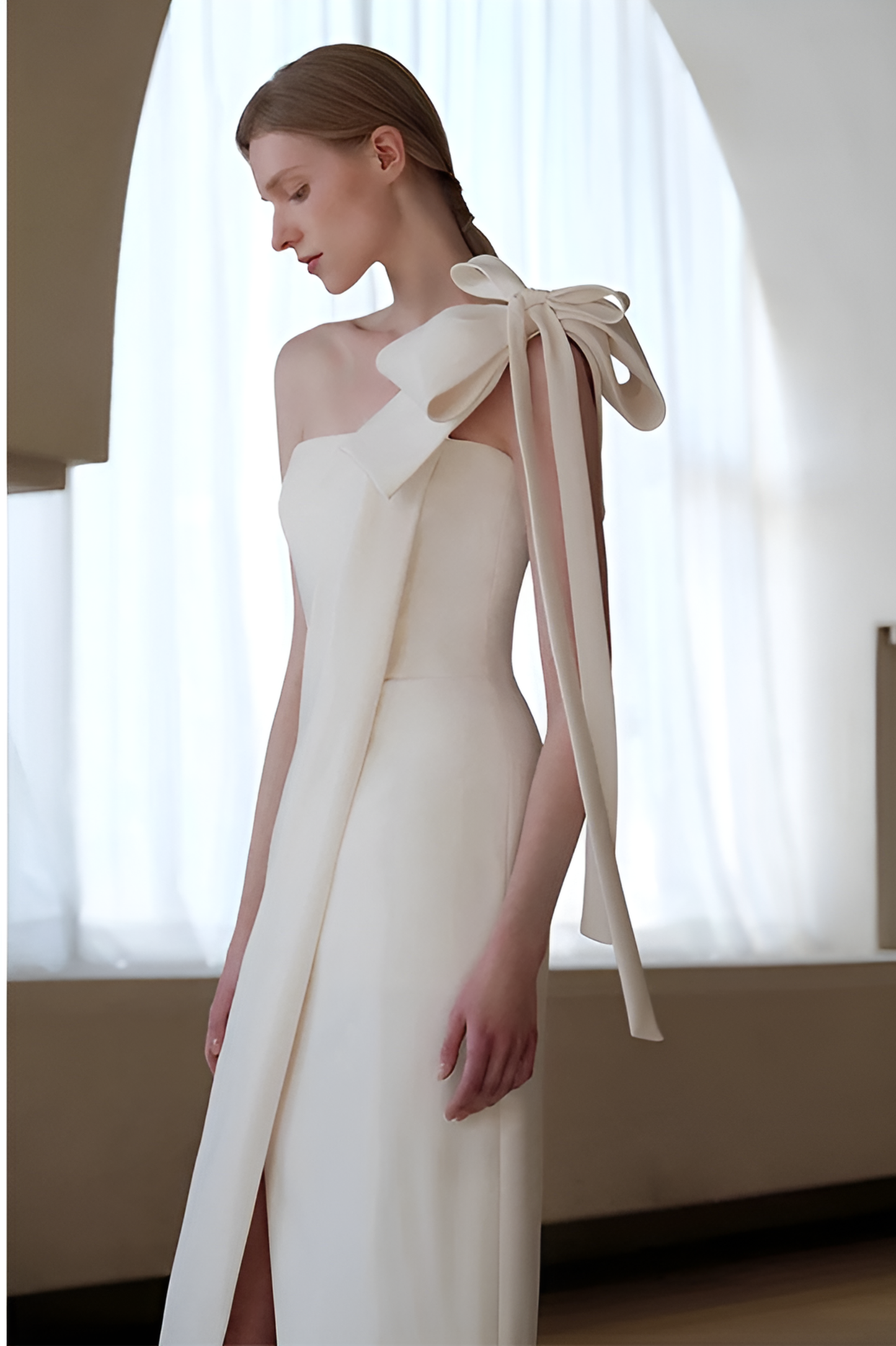 loveedsTM-Elegant banquet sexy slit one-shoulder white evening dress