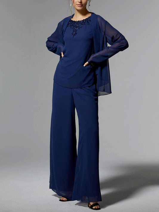 Chiffon Cardigan Wide Leg Pants Women's Sets