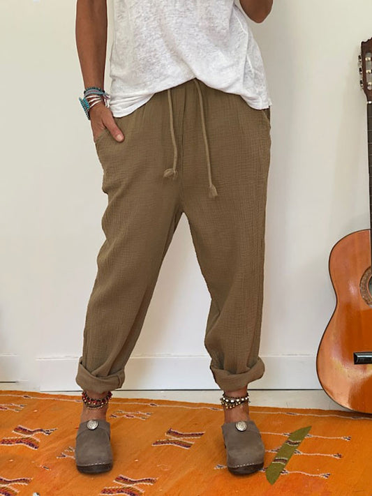 Cotton Linen Casual Elastic Waist Ladies Pants