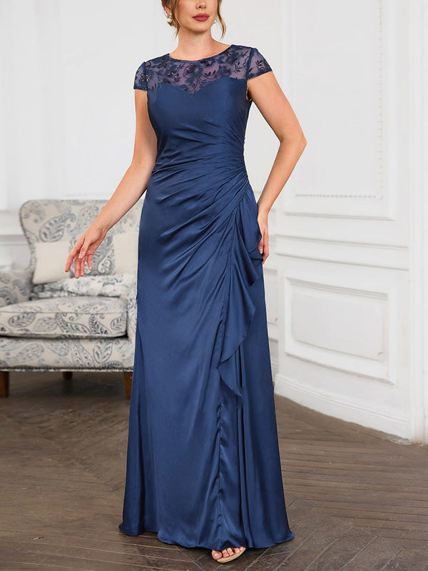 Round Neck Short Sleeve Lace Maxi Dress