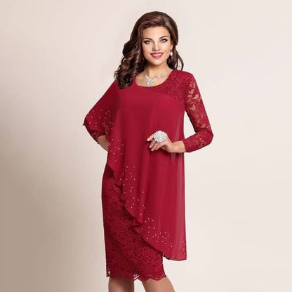 loveedsTM-Women Elegant Party Dress Oversized Chiffon Lace Vestidos De Fiesta Evening Three Quarter Robes De Soirée Formal Vetement Femme