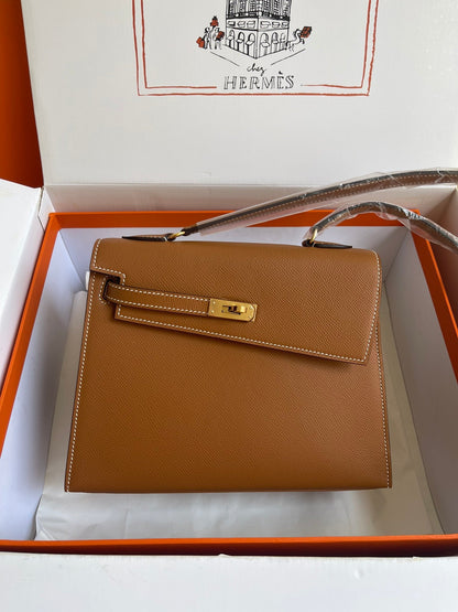 H KELLY SELLIER EN DESORDRE EPSOM GOLD-TONED HARDWARE BROWN 25CM