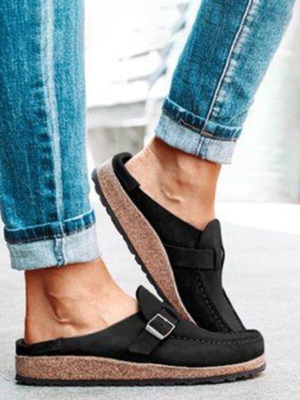 Women's casual suede all-match half-pull bean shoes