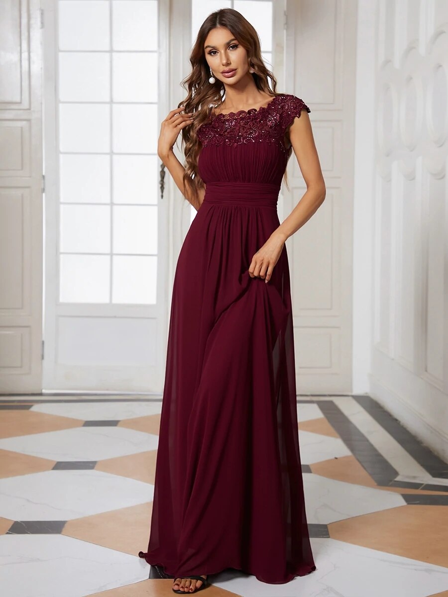 loveedsTM - Elegant Evening Dresses O-Neck Sleeveless A-LINE Lace Floor-Length Gown 2024 Ever pretty of Burgundy Simple Prom Dress Women