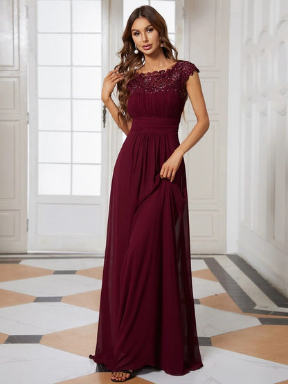 loveedsTM - Elegant Evening Dresses O-Neck Sleeveless A-LINE Lace Floor-Length Gown 2024 Ever pretty of Burgundy Simple Prom Dress Women