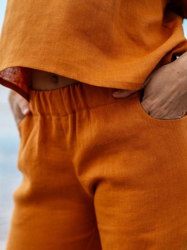 Casual Simple Solid Color Cotton Linen Women's Sets