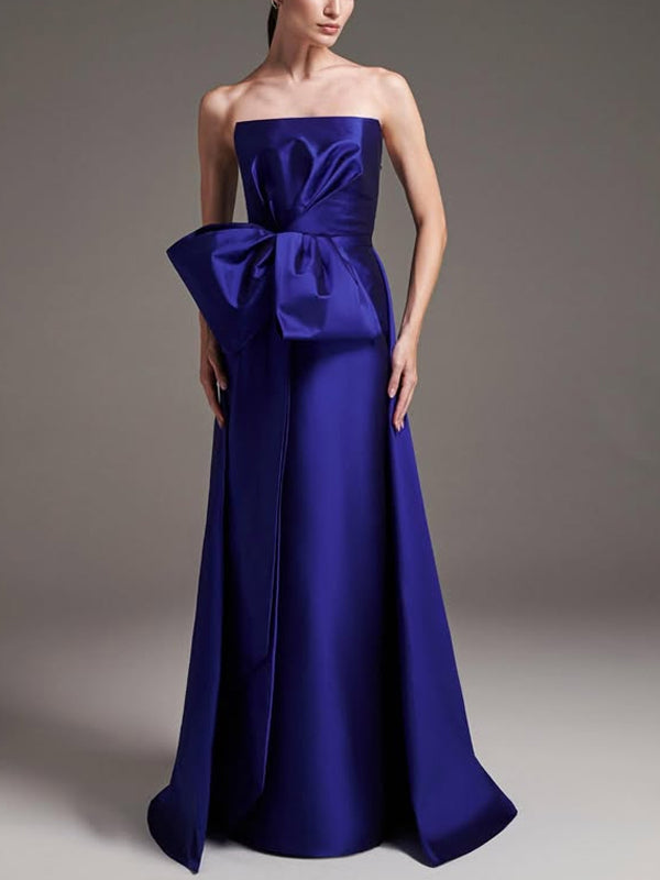 Tube Top Solid Color Bow Maxi Dress