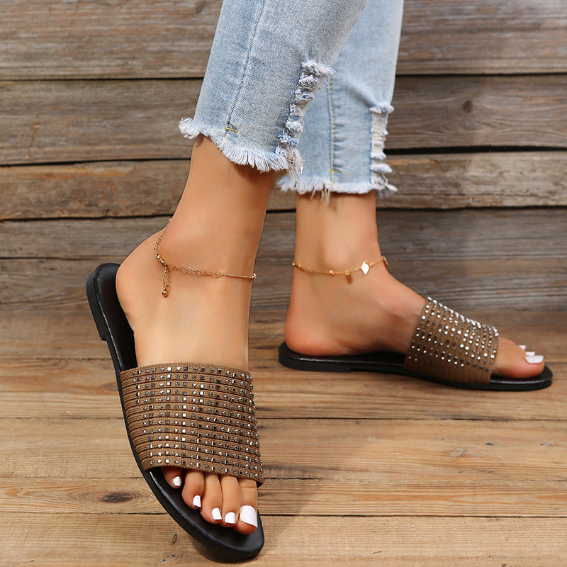 Rhinestone all-match comfortable non-slip seaside beach slipper