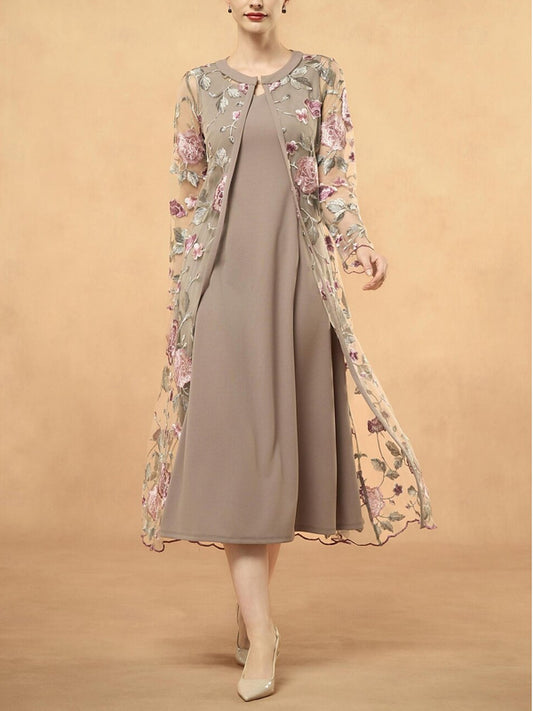 Elegant retro simple V-neck knee-length sleeveless Long Sleeve with Embroidered Lace Jacket