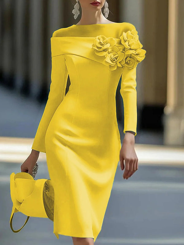 Elegant 3D Floral Crew Neck Formal Dress