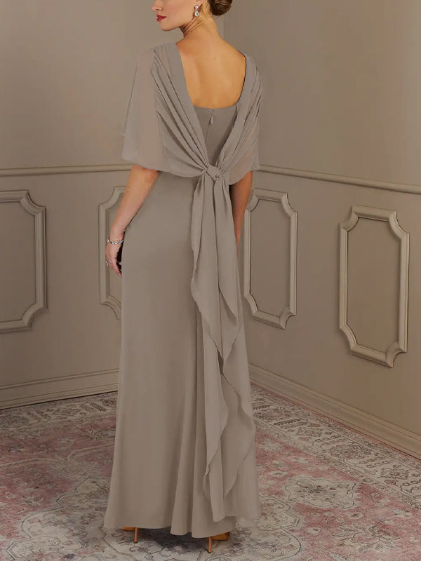 Round Neck Solid Color Chiffon Maxi Dress