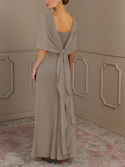Round Neck Solid Color Chiffon Maxi Dress